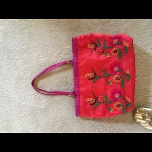 Large Beaded  Christiana  leather Silk like bag
